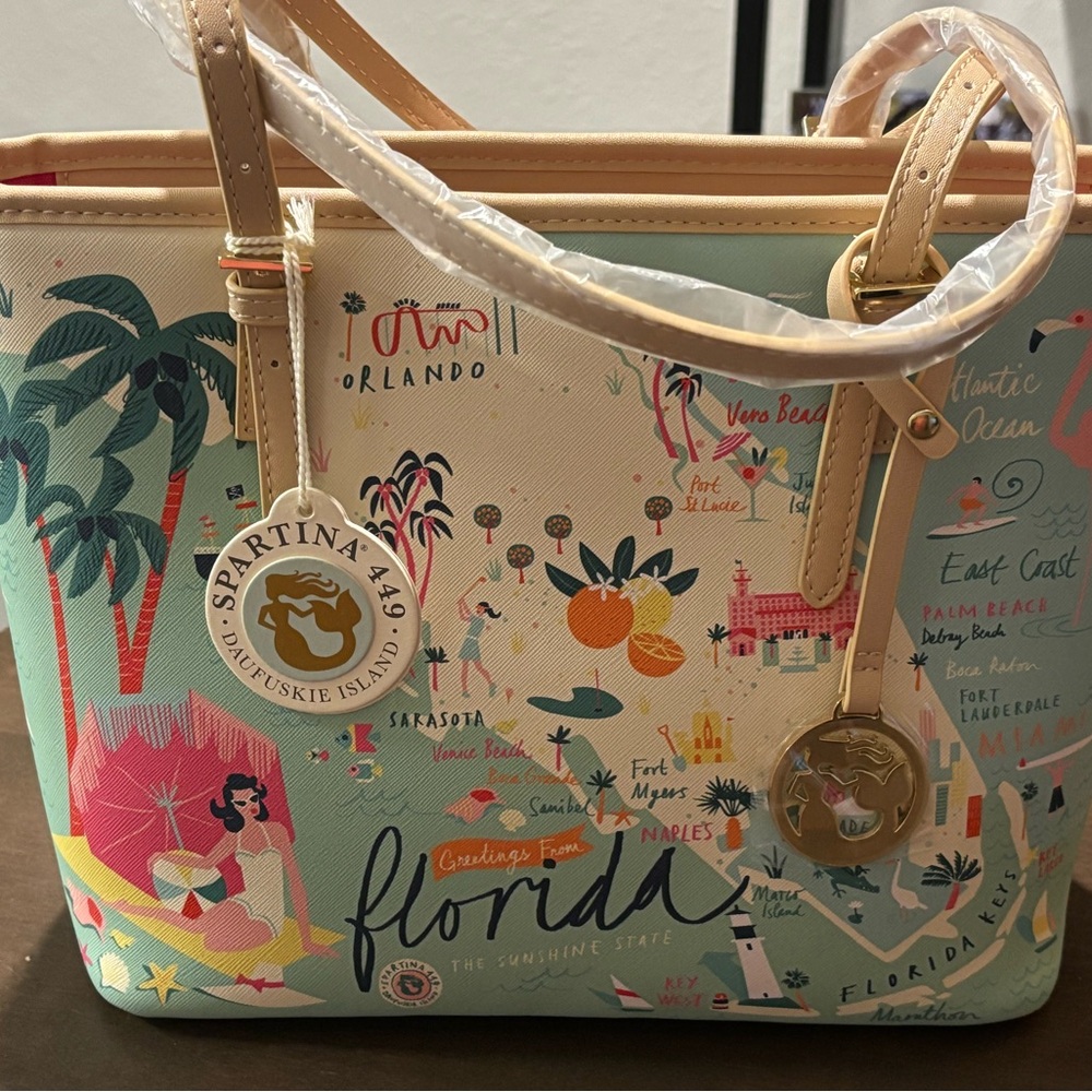 Spartina 449 Florida Map Tote - Cream and Green